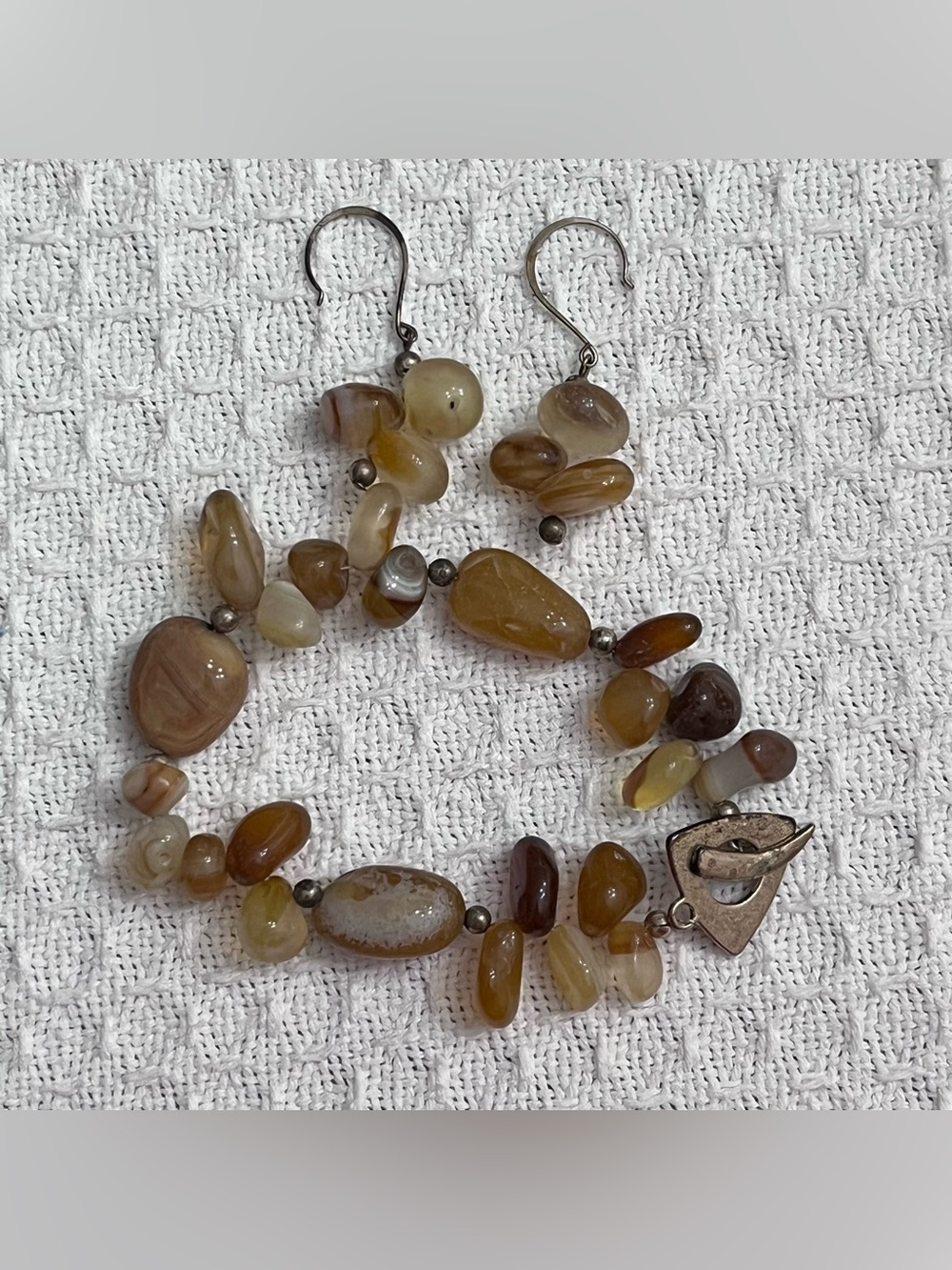 NEW Banded Agate Nugget Bracelet & Earring Set